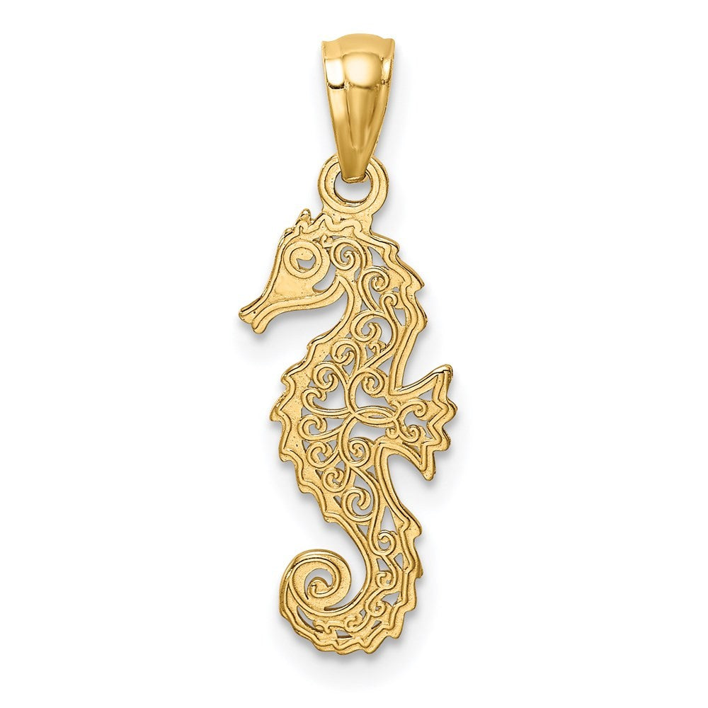 14k Yellow Gold Gold Polished Filigree Seahorse Pendant