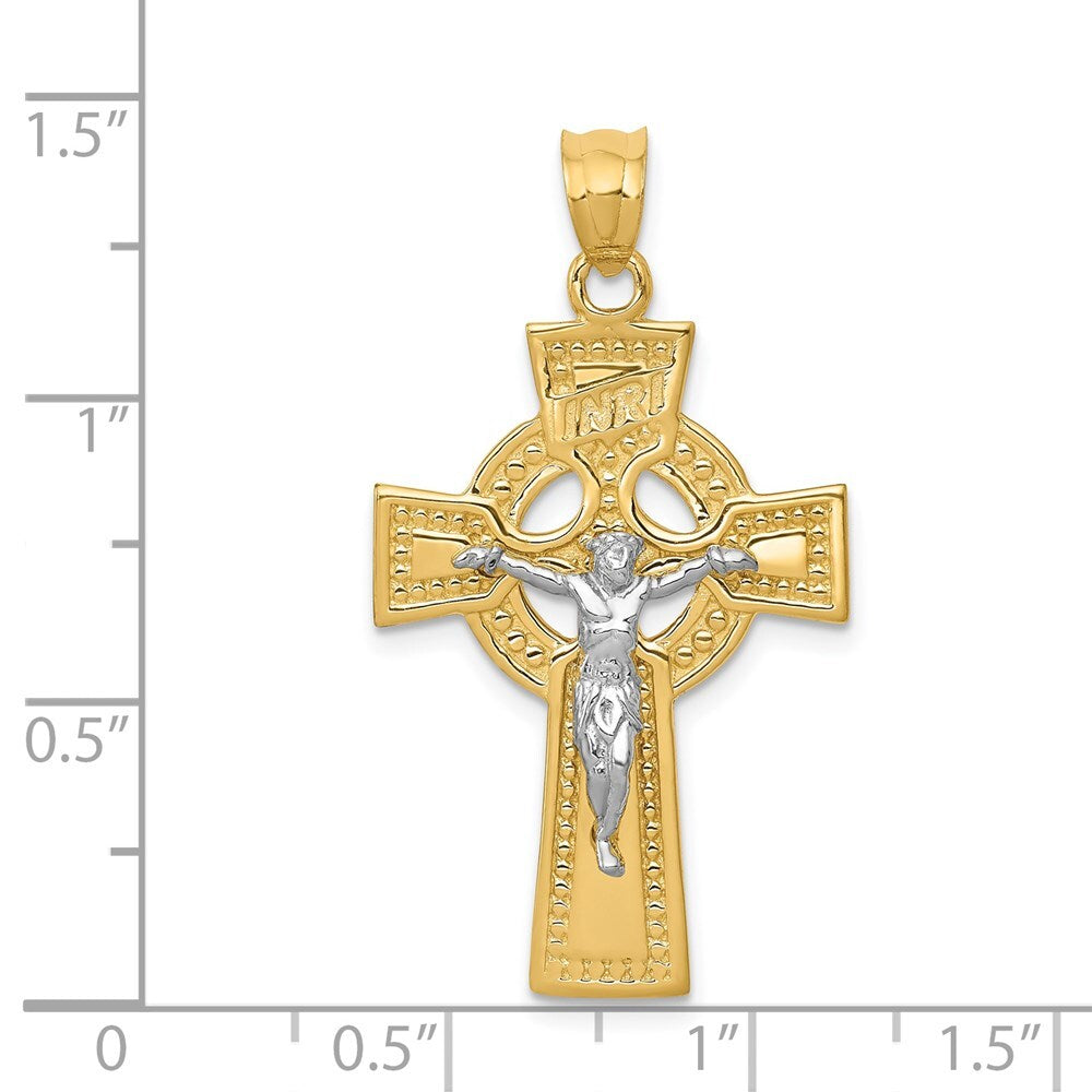 14k Two-tone Gold INRI Celtic Crucifix Pendant for Women