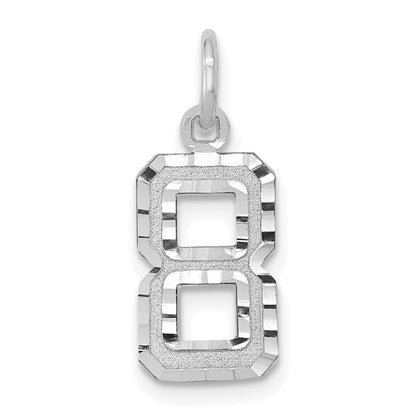 14K White Small Brushed Diamond-cut Number 8 Charm
