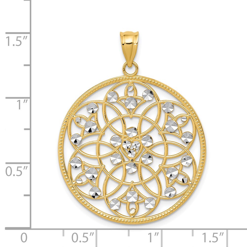 14k Yellow Gold and Rhodium Diamond-cut Circle Pendant for Women
