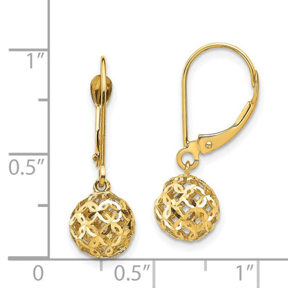14k Yellow Gold Diamond-cut Bead Drop Dangle Earrings