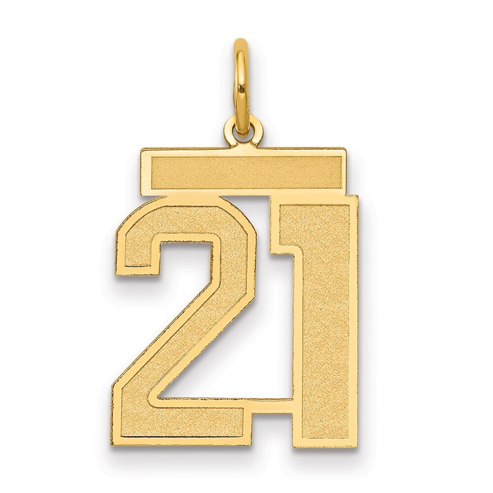 14k Yellow Gold Medium Satin Number 21 Charm Pendant for Women