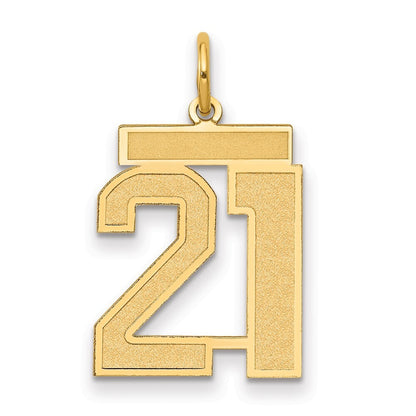14k Yellow Gold Medium Satin Number 21 Charm Pendant for Women