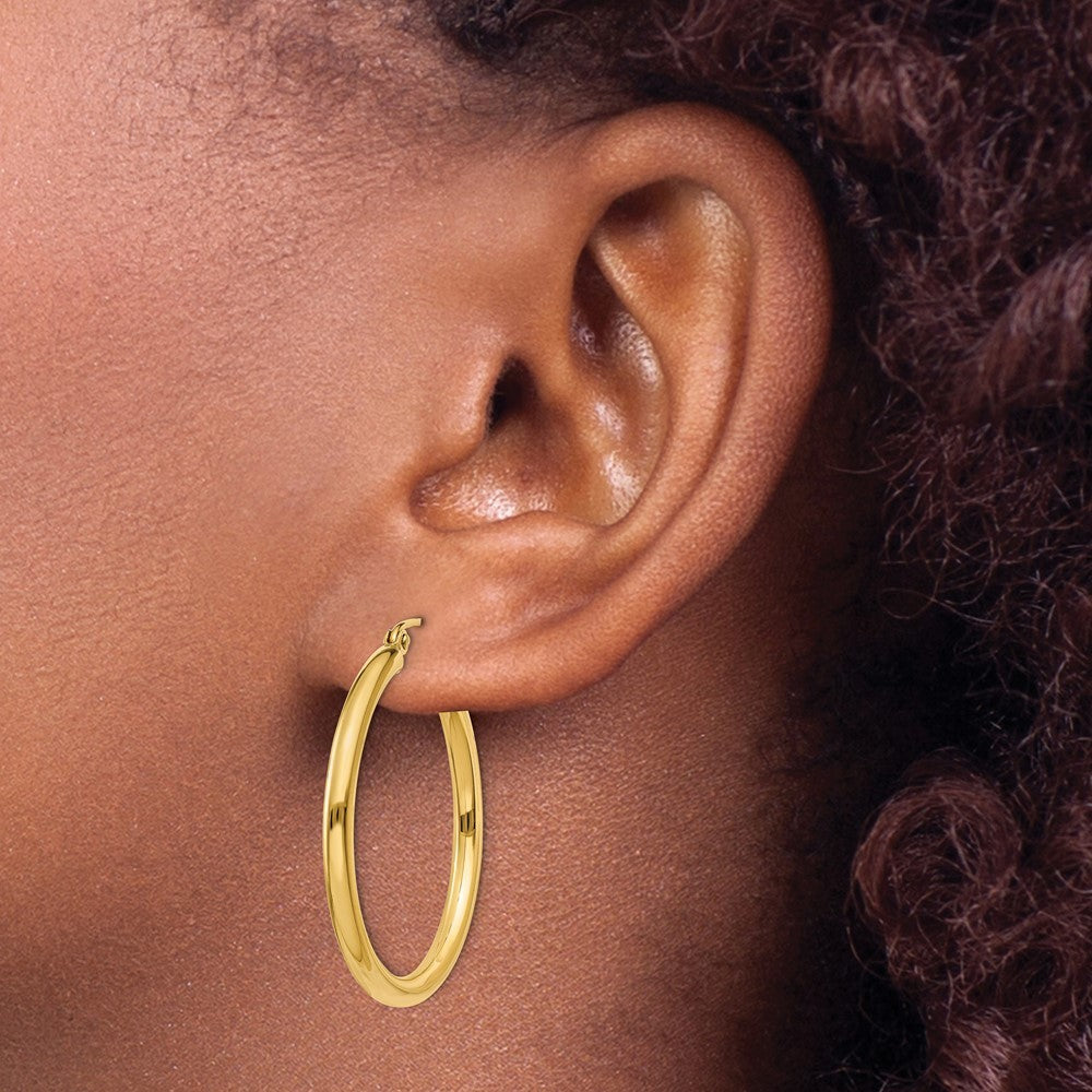 14k Yellow Gold Polished 2.5mm Tube Hoop Earrings