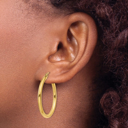 14k Yellow Gold Polished 2.5mm Tube Hoop Earrings
