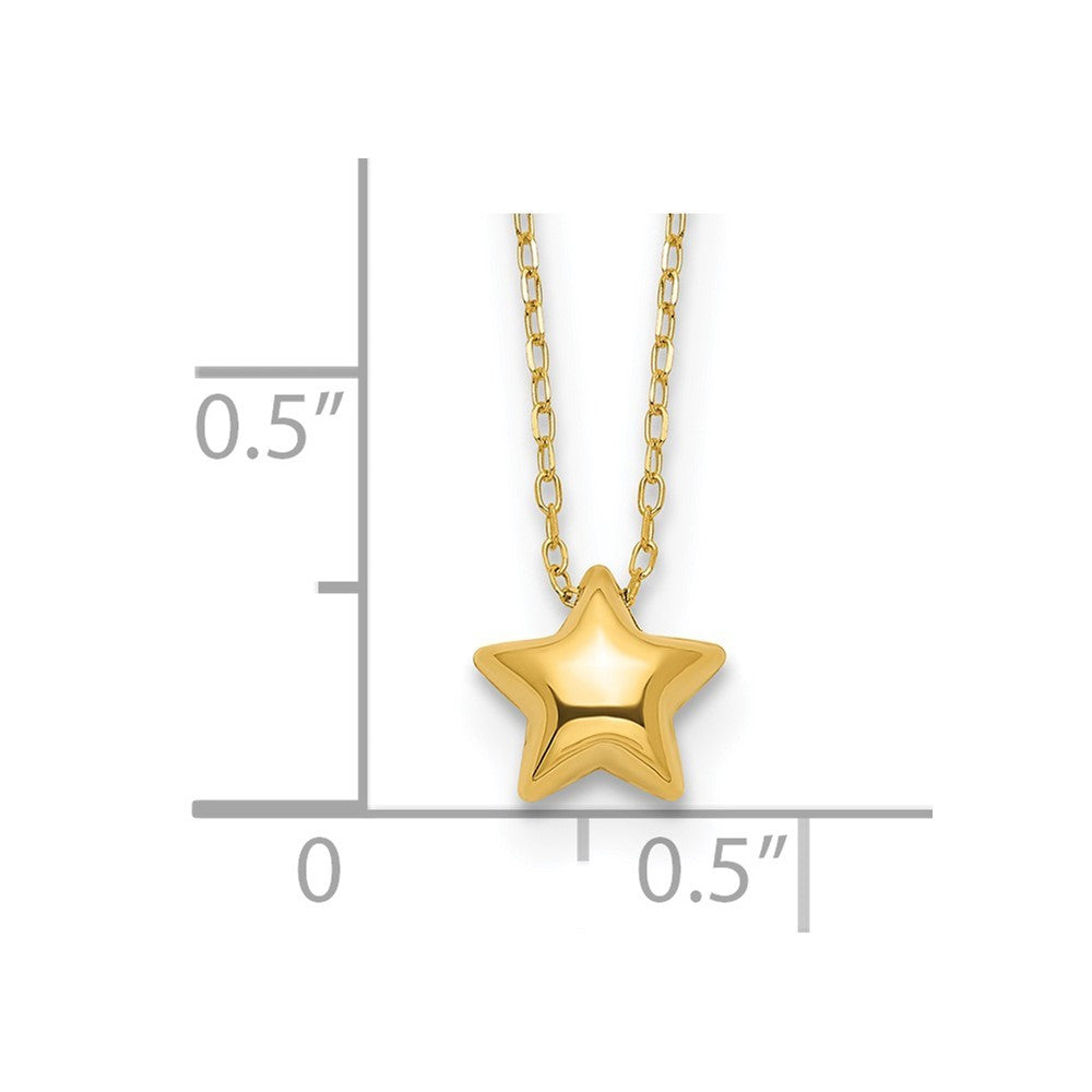 14k Yellow Gold Polished Puffed Star Pendant 16.5 inch Necklace