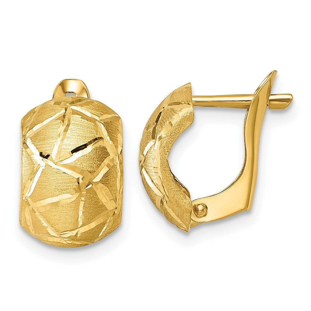 14k Yellow Gold Polished and Brushed Diamond-cut Omega Back Stud Earrings