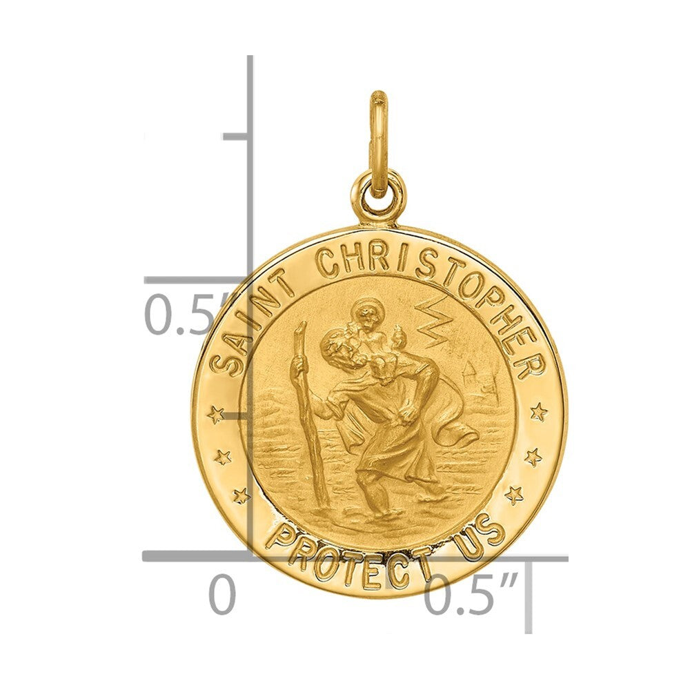 14k Yellow Gold Solid Polished/Satin Small Round St. Christopher Medal Pendant