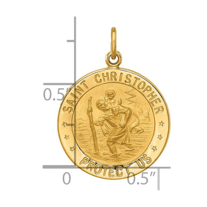 14k Yellow Gold Solid Polished/Satin Small Round St. Christopher Medal Pendant