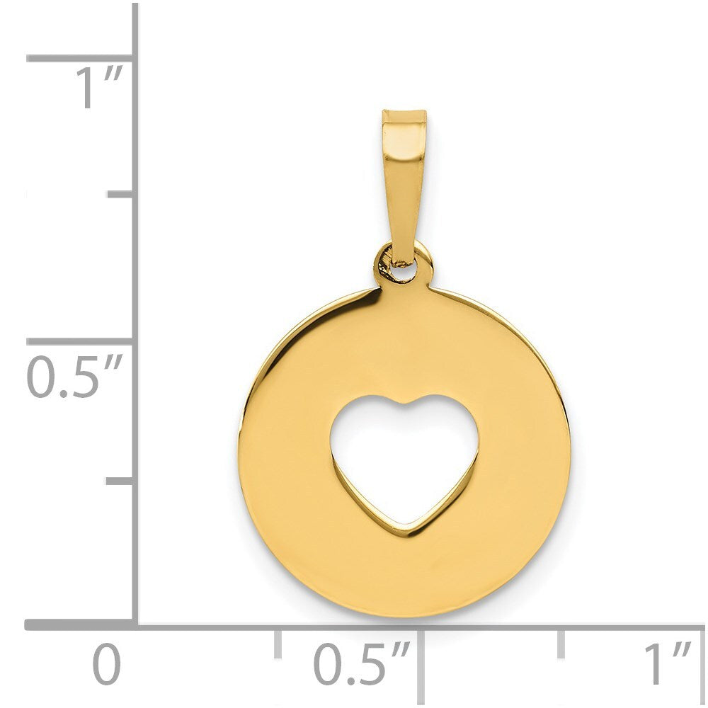 14k Yellow Gold Polished Cut-out Heart Circle Disc Pendant for Women