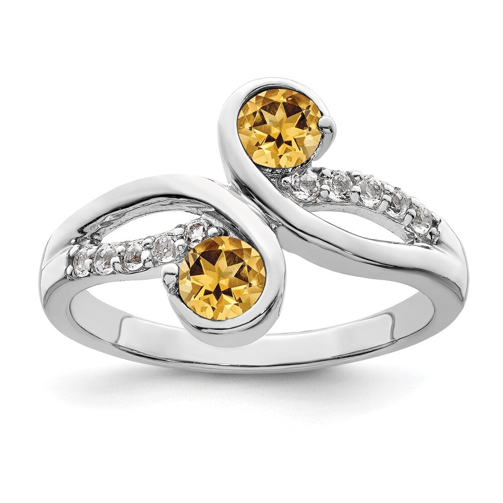Sterling Silver Rhod-plated .60t.w. Citrine & White Topaz Swirl Ring Size 6