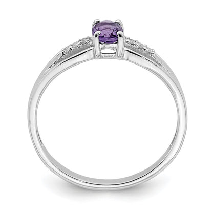 Sterling Silver Rhod-plated Diamond Amethyst Ring Size 7