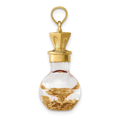 14k Yellow Gold 3-D Gold Leaf In Bottle Charm Pendant for Women