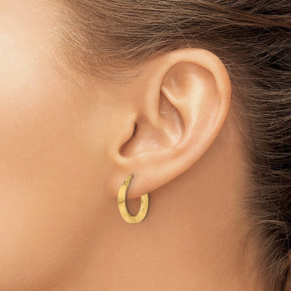 14k Yellow Gold Polished and Diamond-cut Hoop Earrings