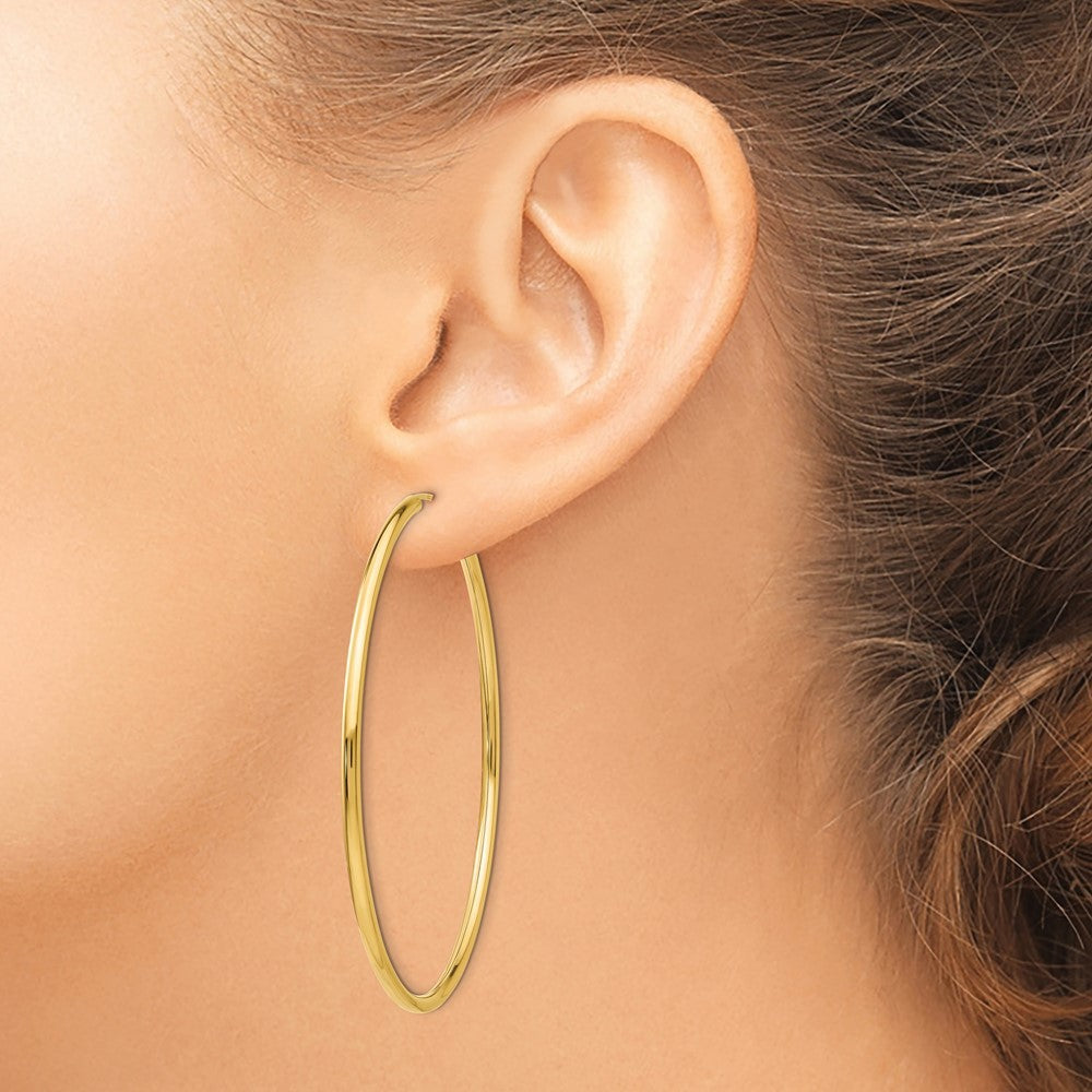 14k Yellow Gold Polished Round Endless 2mm Hoop Earrings