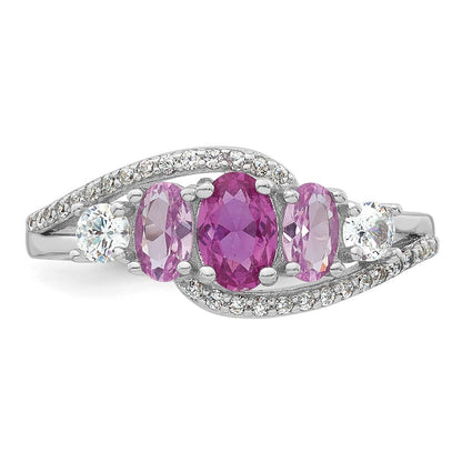Sterling Silver RH-plated Polished CZ 5 Stone Ring Size 8