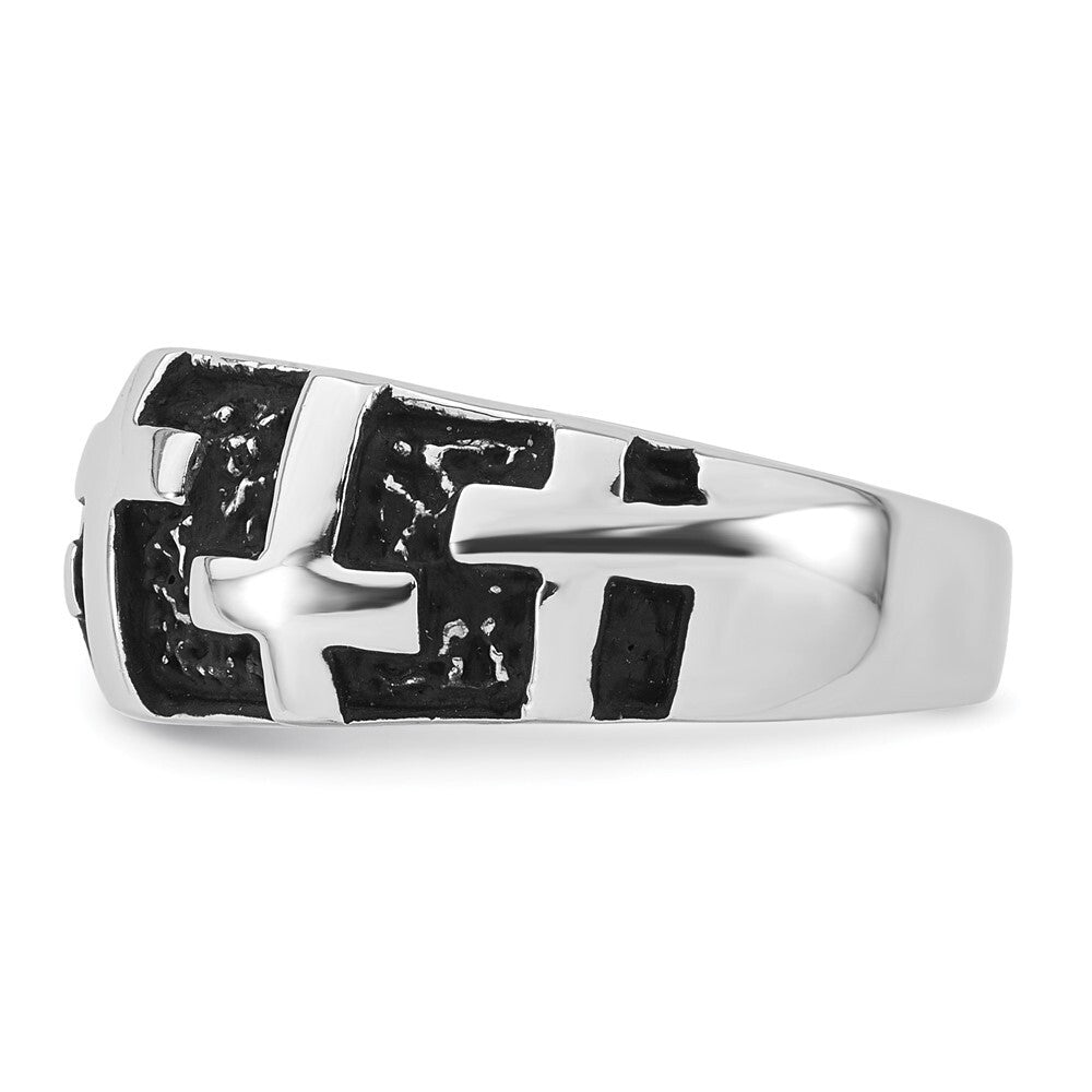 Sterling Silver Rhodium-plated Enameled Polished Multi Cross Men's Ring Size 9