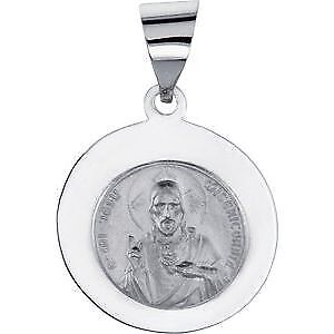 14k White Gold 15x15 mm Round Hollow Scapular Medal Pendant