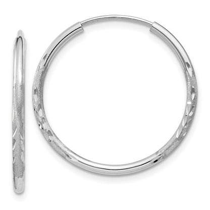 14k White Gold 1.5mm Diamond-cut Endless Hoop Earrings Gift for Women