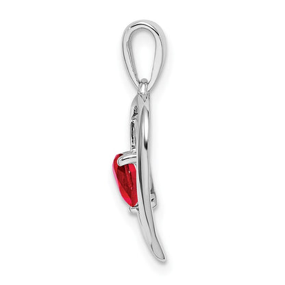 14k White Gold Ruby and Diamond Heart Pendant for Women