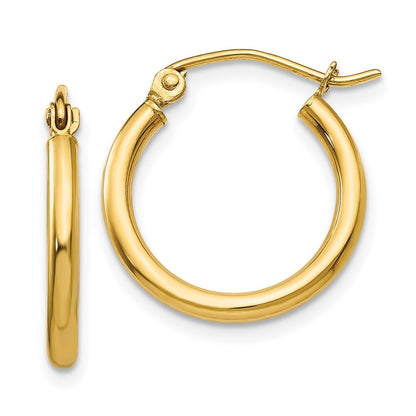 14k Yellow Gold Polished 2x17.5mm Tube Hoop Earrings Gift for Women
