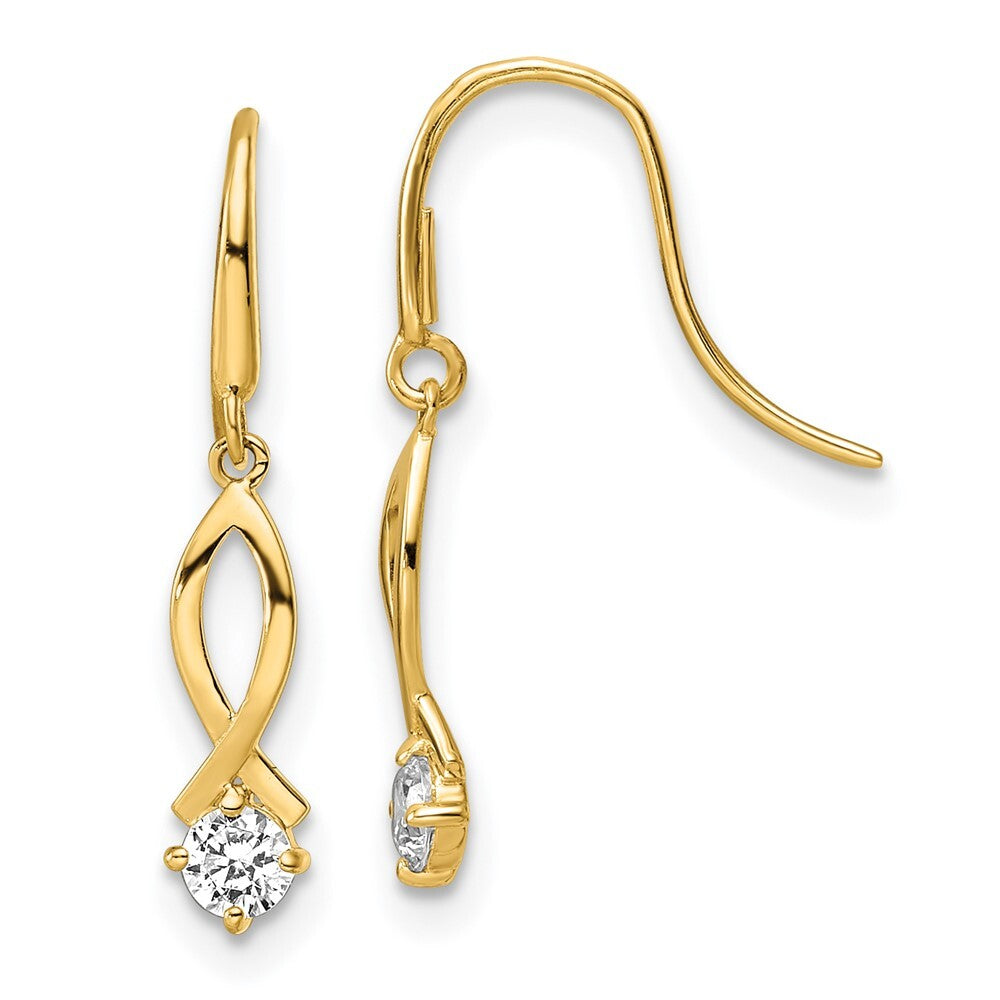 14k Yellow Gold Cubic Zirconia Dangle Earrings Gift for Women