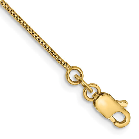 14k Yellow Gold 8 inch .9mm Round Snake Bracelet
