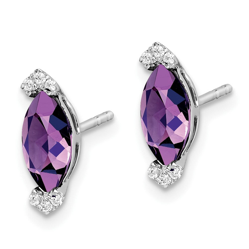 14k White Gold Marquise Amethyst and Diamond Stud Earrings Gift for Women