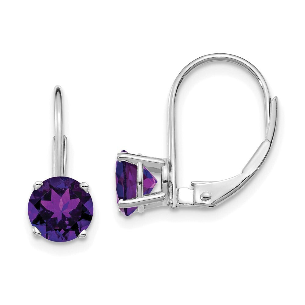 14k White Gold 6mm Amethyst Leverback Earrings Gift for Women