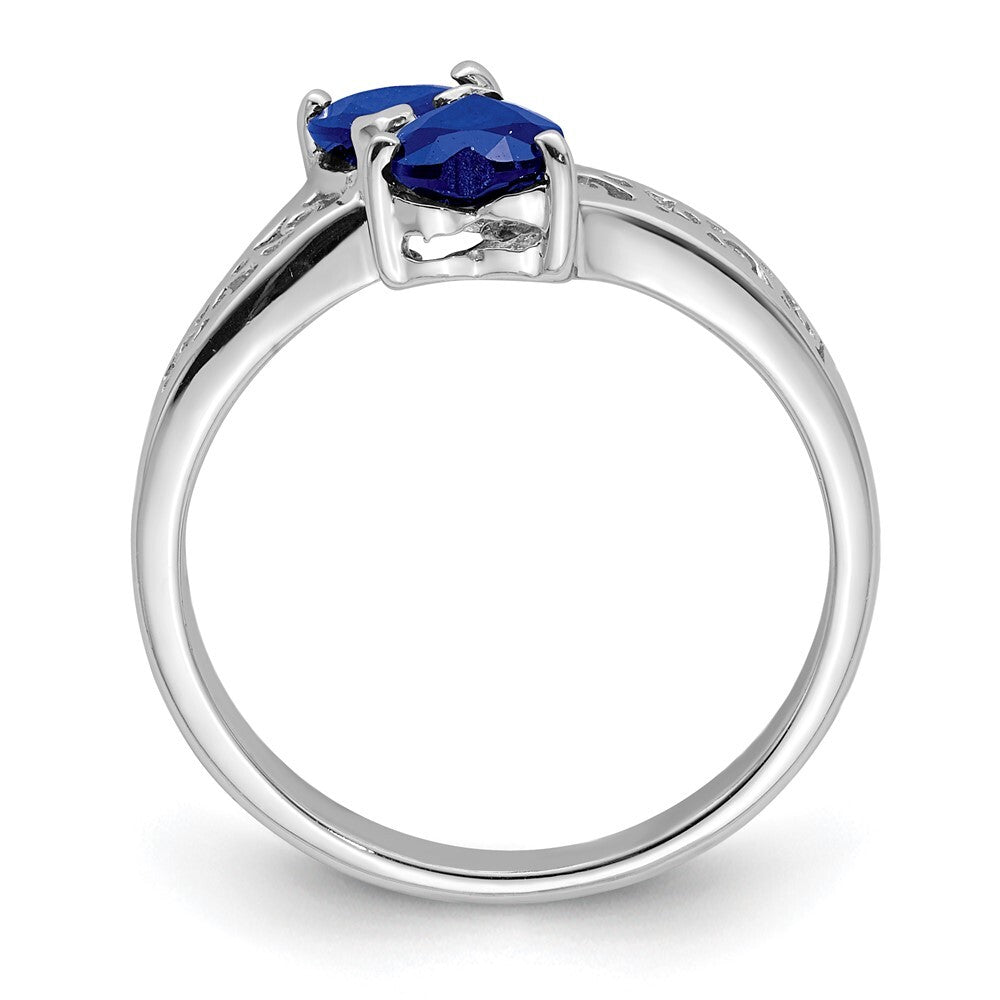 Sterling Silver Rhodium-plated Dark Sapphire Heart Ring Size 7