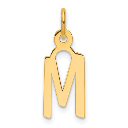 14k Yellow Gold Slanted Block Letter M Initial Charm Pendant for Women