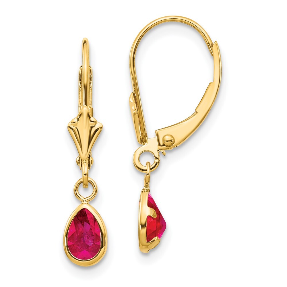 14k Yellow Gold 6x4mm Ruby/July Dangle Earrings Leverback Gift for Women