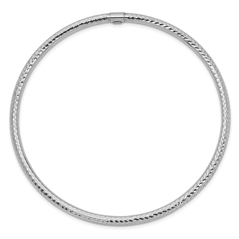 14k White Gold Polished Diamond-cut Tube 3.00mm Slip-on Round Bangle Bracelet