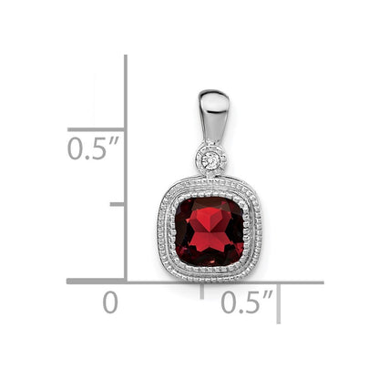 14k White Gold 6mm Cushion Garnet and Diamond Pendant