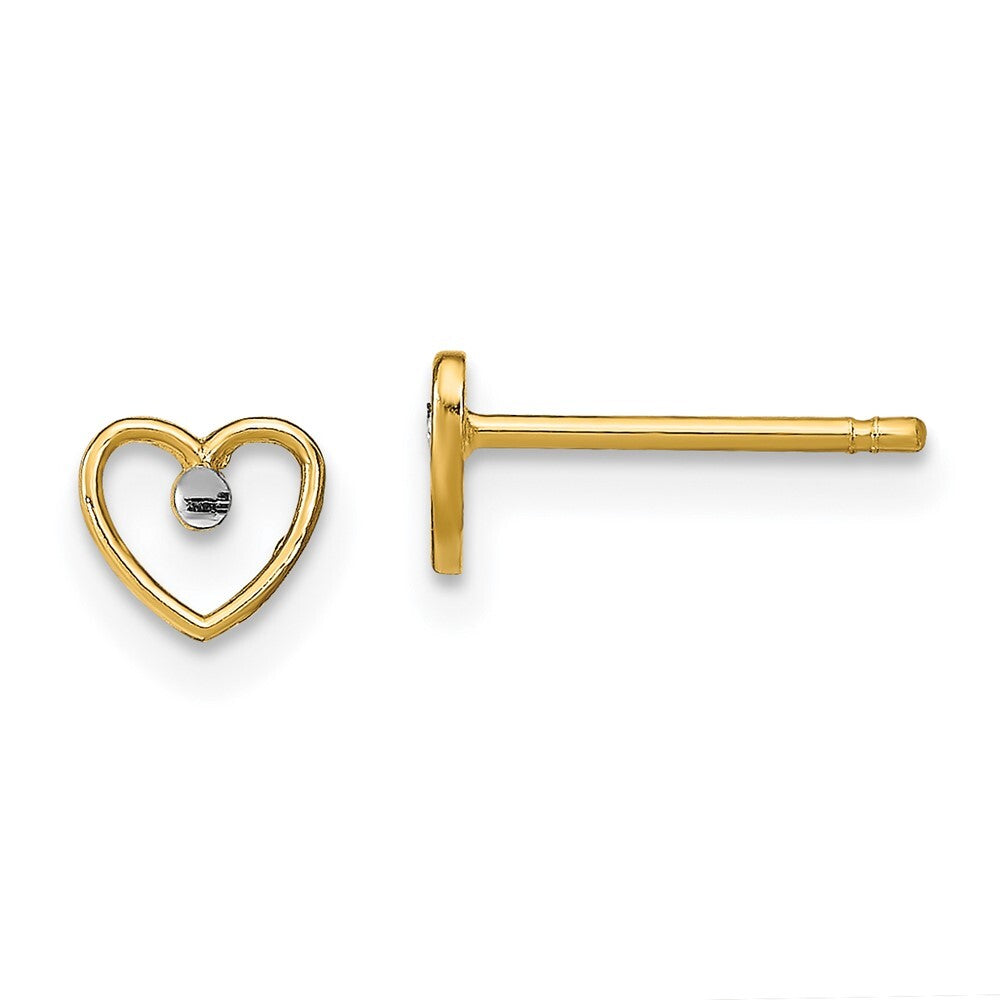 14k Yellow Gold Rhodium Diamond-Cut Heart Stud Earrings Gift for Women