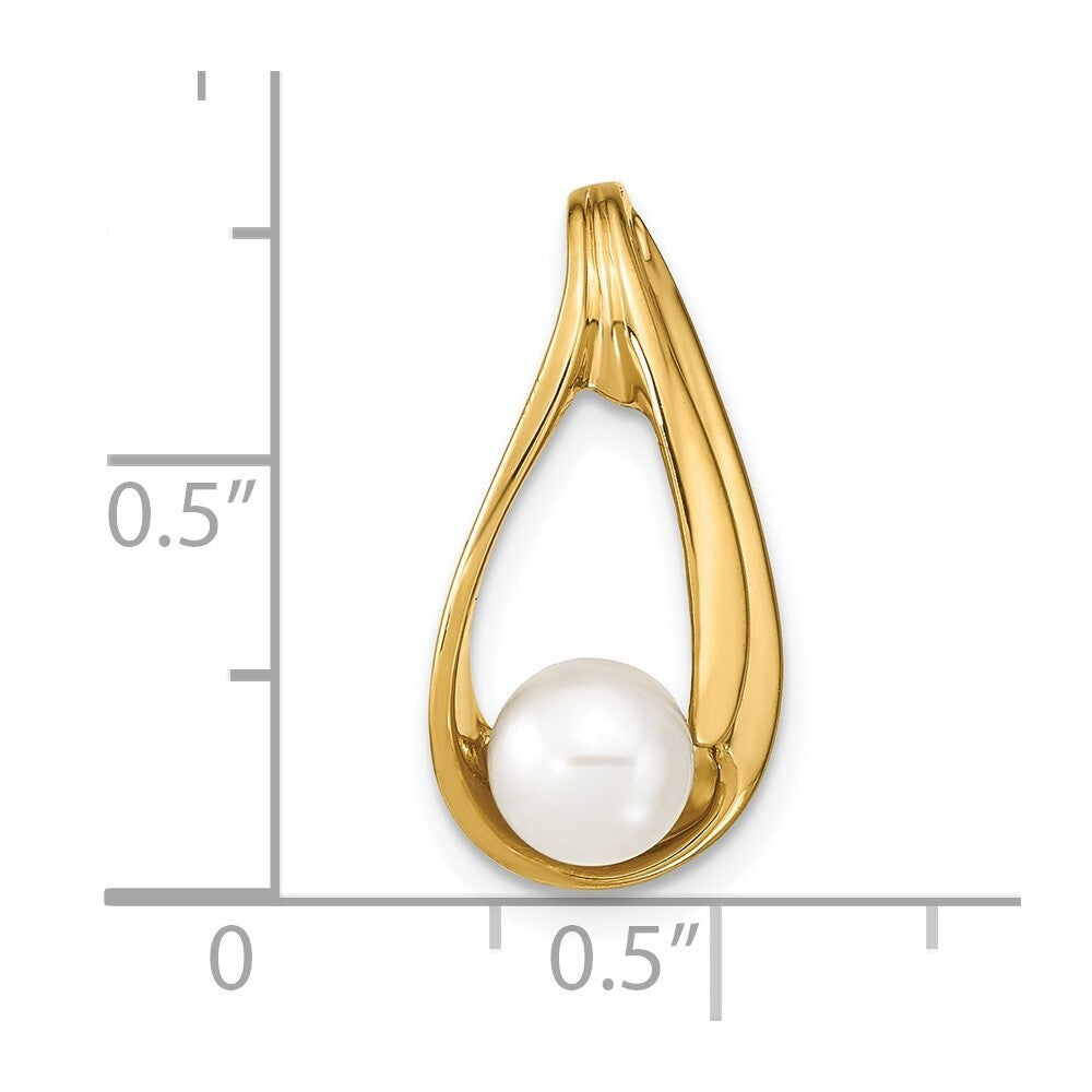 14k Yellow Gold 6mm White Round Freshwater Cultured Pearl Slide Pendant