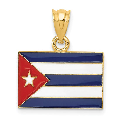 14k Yellow Gold Enameled Cuba Flag Pendant for Women