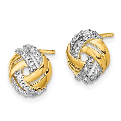 14k Yellow Gold Diamond Rhodium Accents Round Stud Earrings Gift for Women