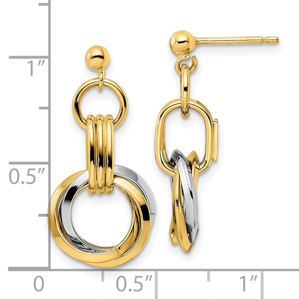 14k Two-tone Gold Polished Intertwined Circles Dangle Earrings