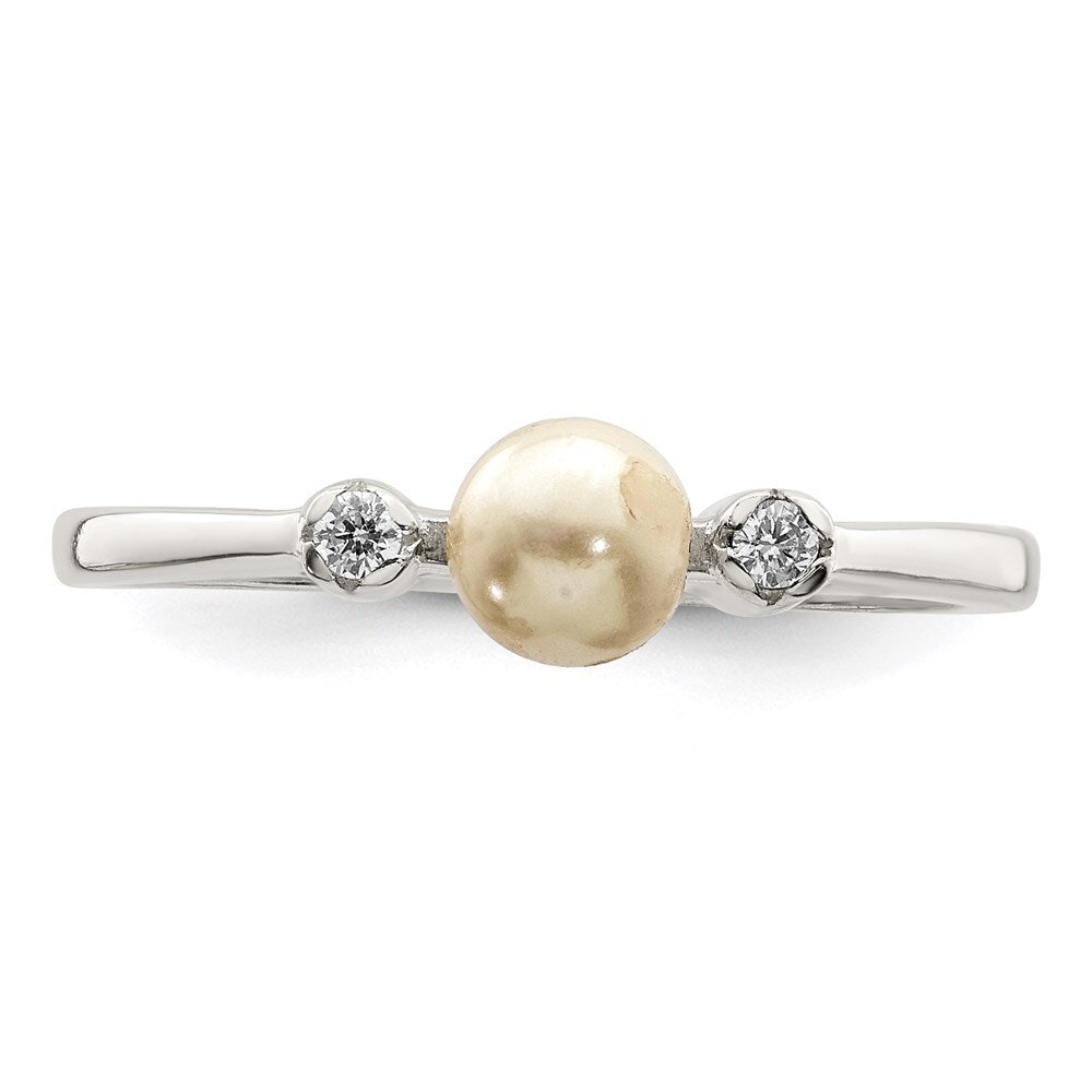Sterling Silver Cubic Zirconia Imitation Pearl Ring Size 6