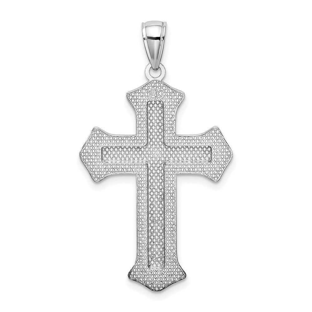 14k White Gold 2-D Filigree Center Block Cross Charm Pendant for Women