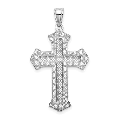 14k White Gold 2-D Filigree Center Block Cross Charm Pendant for Women