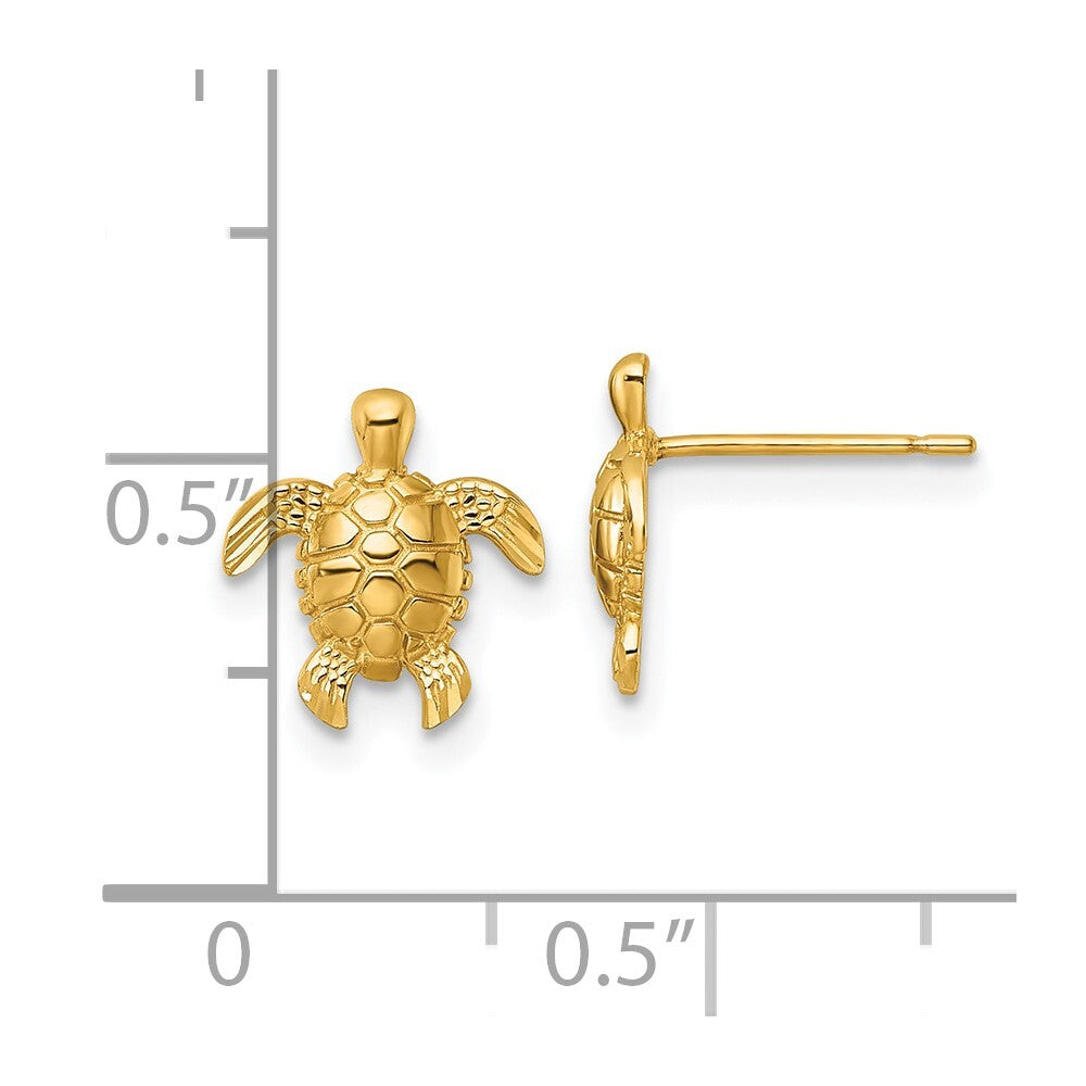 14k Yellow Gold Polished and Diamond-cut Turtle Stud Earrings Gift for Women