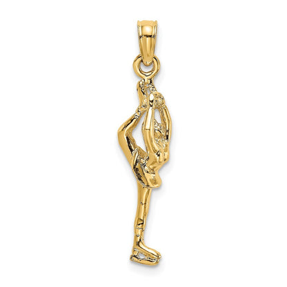 14k Yellow Gold Solid Polished 3-D Figure Skater Charm Pendant for Women