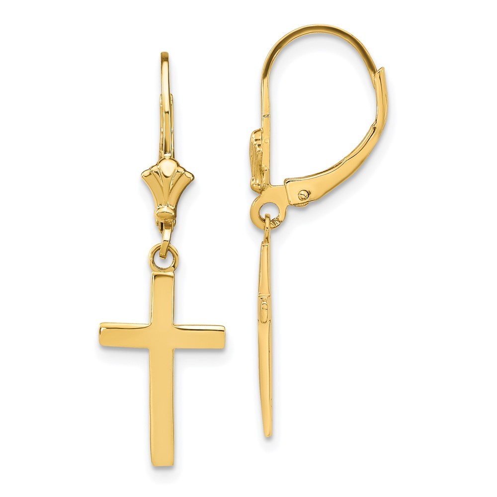14k Yellow Gold Polished Cross Drop Dangle Earrings