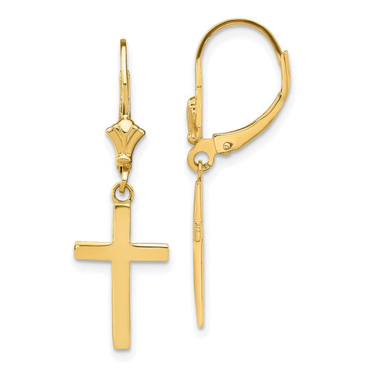 14k Yellow Gold Polished Cross Drop Dangle Earrings