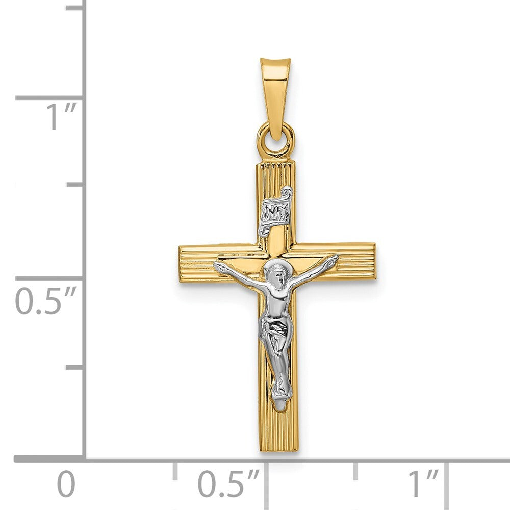 14k Two-tone Gold Polished Solid INRI Crucifix Pendant for Women