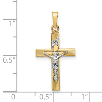 14k Two-tone Gold Polished Solid INRI Crucifix Pendant for Women