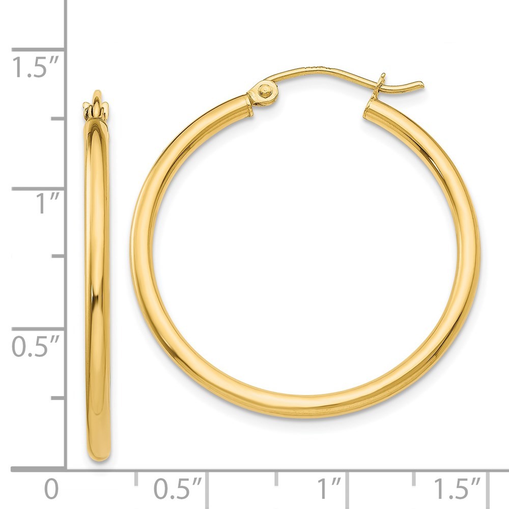 14k Yellow Gold Polished 2x30mm Lightweight Tube Hoop Earrings