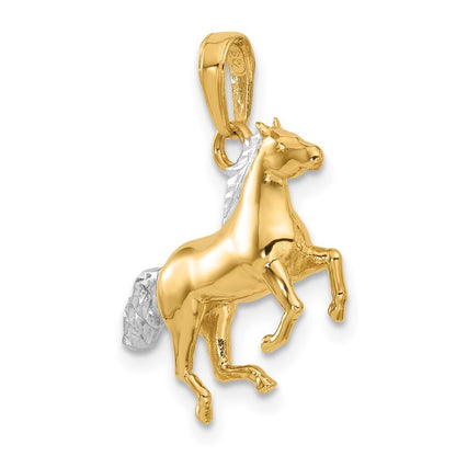14k Yellow Gold and White Rhodium Diamond-Cut 3D Horse Pendant for Women